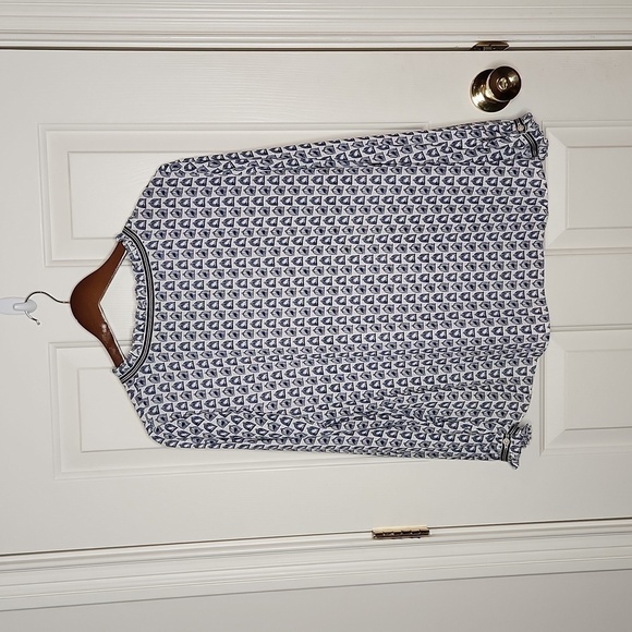 TALBOTS Blue White Birdcage Print Top Size MP - Picture 9 of 11